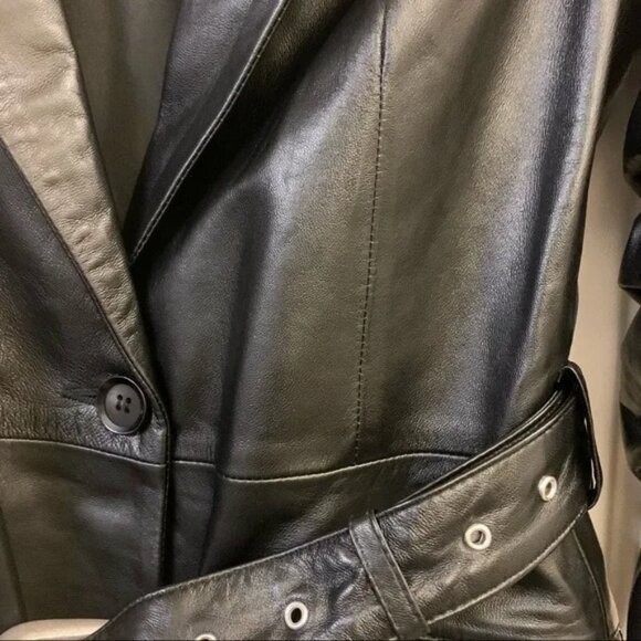 🖤 Cinq a Sept Black Genuine Leather Skirted Ruffle Peplum Belted Blazer Jacket - Picture 10 of 13